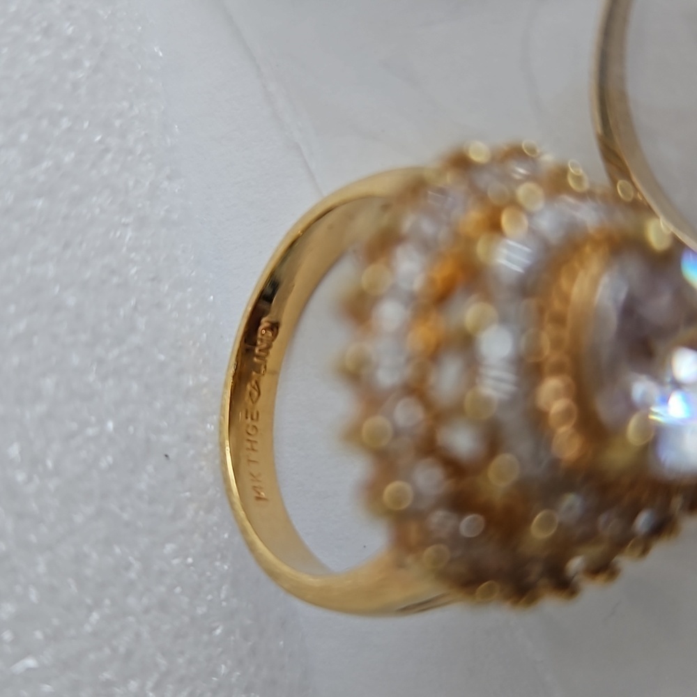 14KT HGE Pear Shape CZ Large Center Stone Heavy Gold Electroplating Coctail Ring - Picture 7 of 8